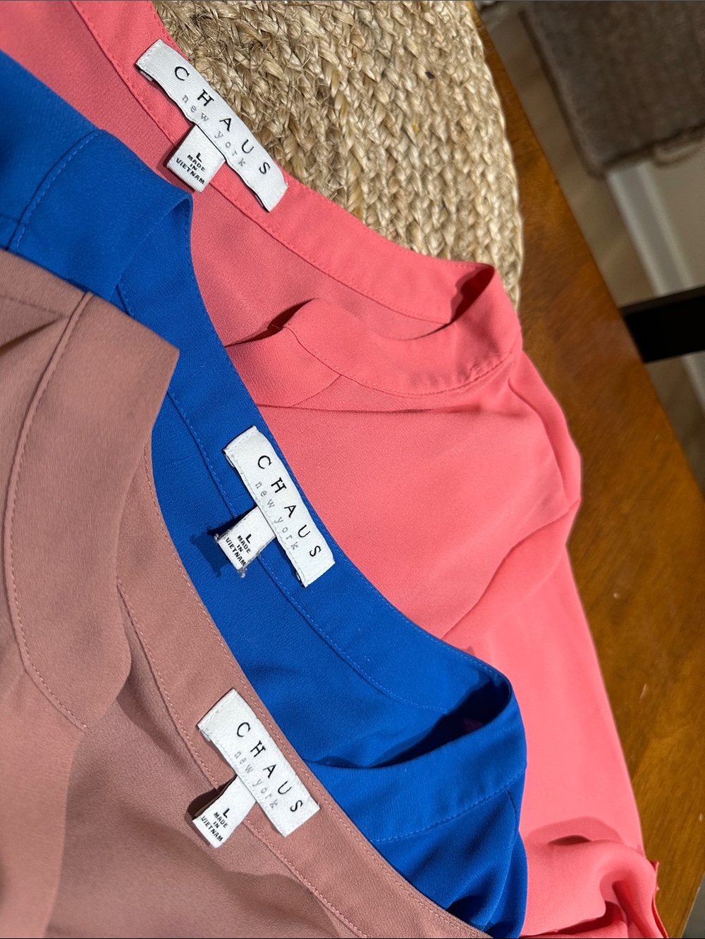 Bundle of 3 CHAUS Lightweight V-Neck Blouses- Dusty Rose, Royal, Coral, EUC